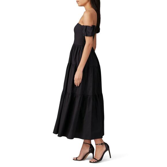 Staud Elio Dress Off The Shoulder Midi Black Cotton Size 10 - Picture 4 of 11
